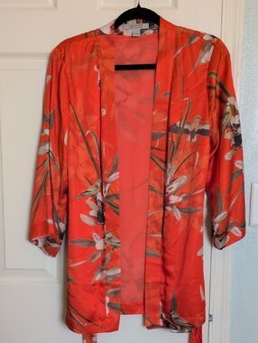 AllSaints Floral Orange Satin Kimono Jacket